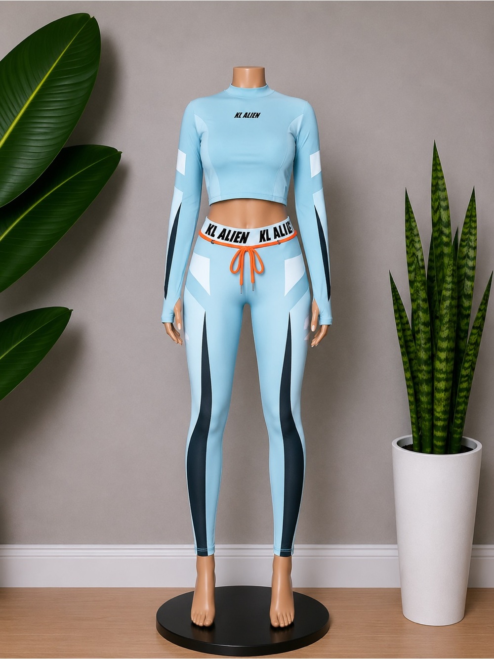 Sky Blue High-Waist Performance Leggings & Crop Top Set